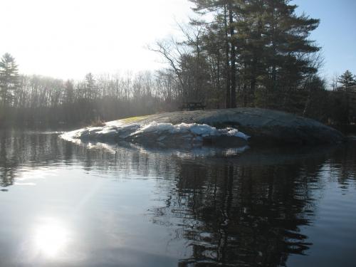 Ice on the big rock in Round Pond